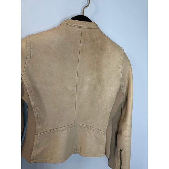 J. Crew Collection Y2K Leather Vintage Motto Zip Jacket Beige Women's 2 - Picture 4 of 13